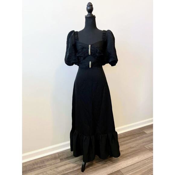 Sandro Paris Falbala Rhinestone Embellished Cutout Midi Dress Sz 42 Short Sleeve - Picture 3 of 5